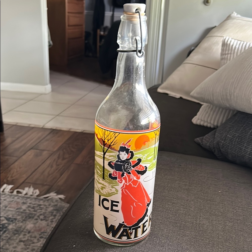 Vintage Skating Lady Victorian Ice Water Soda Swing Top Clear Glass Bottle